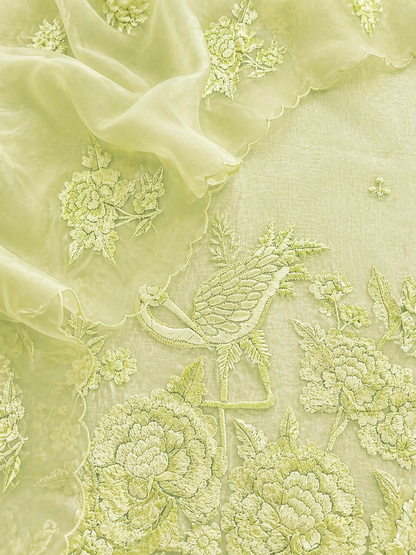 Atharva Heritage Sheer Luxury Pure Silk Organza Parsi Embroidered Monochrome Trousseau Collection unstitched Suit AH1867