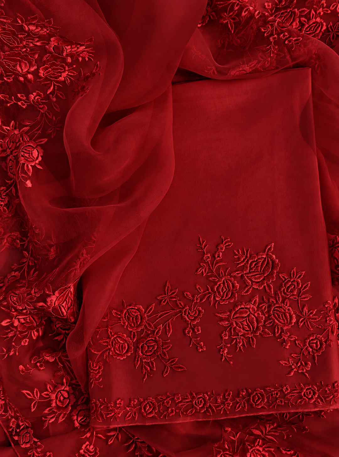 Atharva Heritage Pure Silk Organza Parsi Thread Monochrome Embroidery Front And Back  Suit SOP543