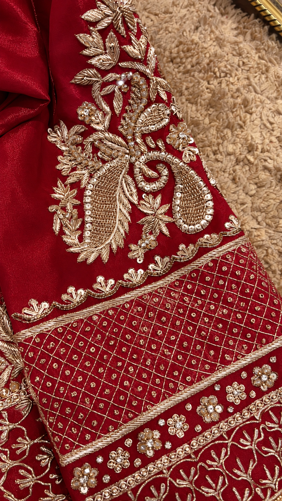 Atharva Heritage ✨Kerwachauth Special  – Pure SATIN organza 80 Grams Zardozi Ensemble Front Embroidery 3 Pc  ✨ PTSTHZ567