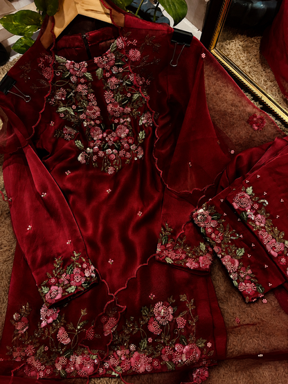 Atharva Heritage Premium Hand-Embroidered Farshi Salwar Suit in Pure Satin Silk PSSF145