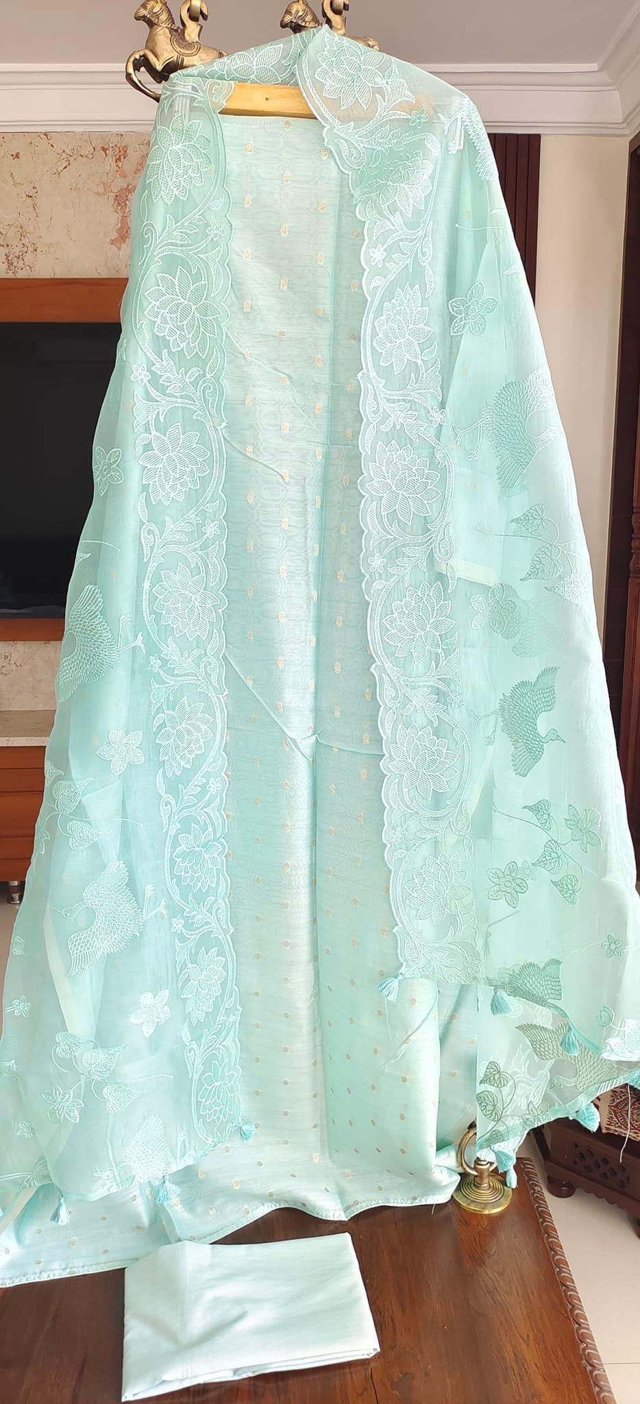 PURE Chanderi SILK AND ORGANZA EDITS LC1702 Sea Green