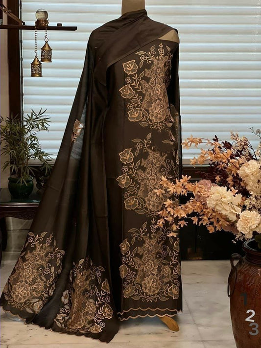 ATHARVA Hand Applique /Cutwork  Embroidery Salwar Kameez/pure Chanderi Silk Shirt & Dupatta/Santoon Bottom/Custom Stitch Unstitch/Plazo/Pant/ CUT8073