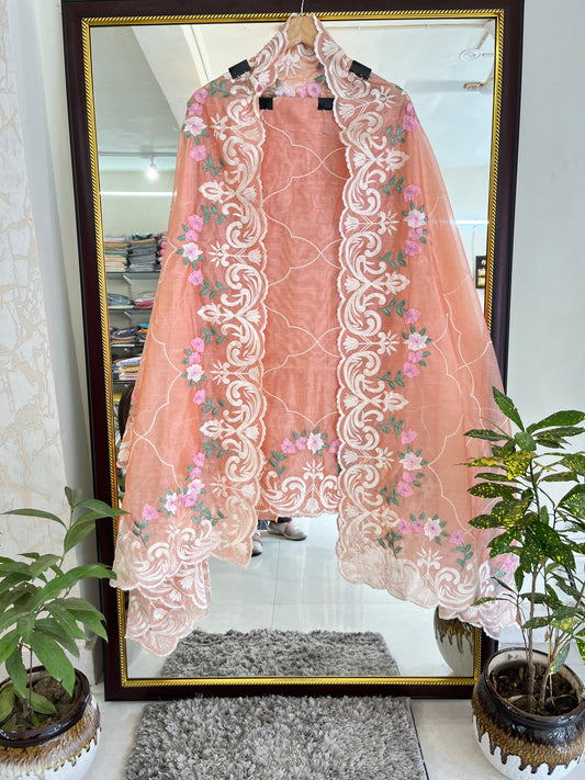 ATHARVA HERITAGE PURE CHANDER SILK  PARSI GARA SUIT CHP001 PEACH