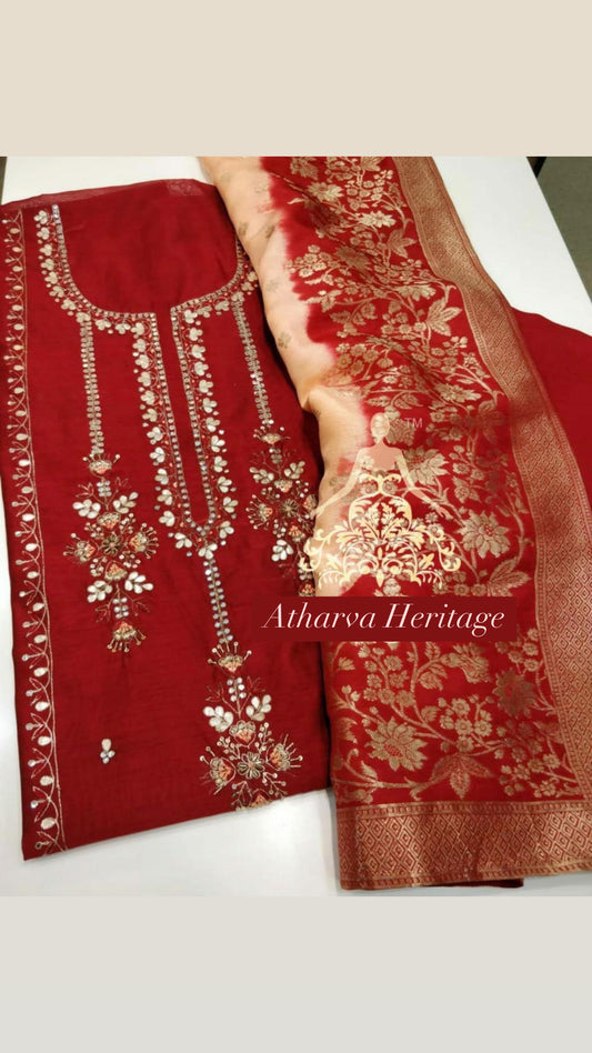 ATHARVA Hand Embroidery Salwar Kameez/Chanderi Ladies Suit/Banarsi Silk Dupatta/Stones/Custom Stitch Unstitch/Embroidery Potli/Gift/CH16769