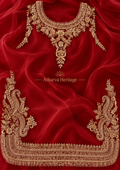 Atharva Heritage ✨Kerwachauth Special  – Pure SATIN organza 80 Grams Zardozi Ensemble Front Embroidery 3 Pc  ✨ PTSTHZ567