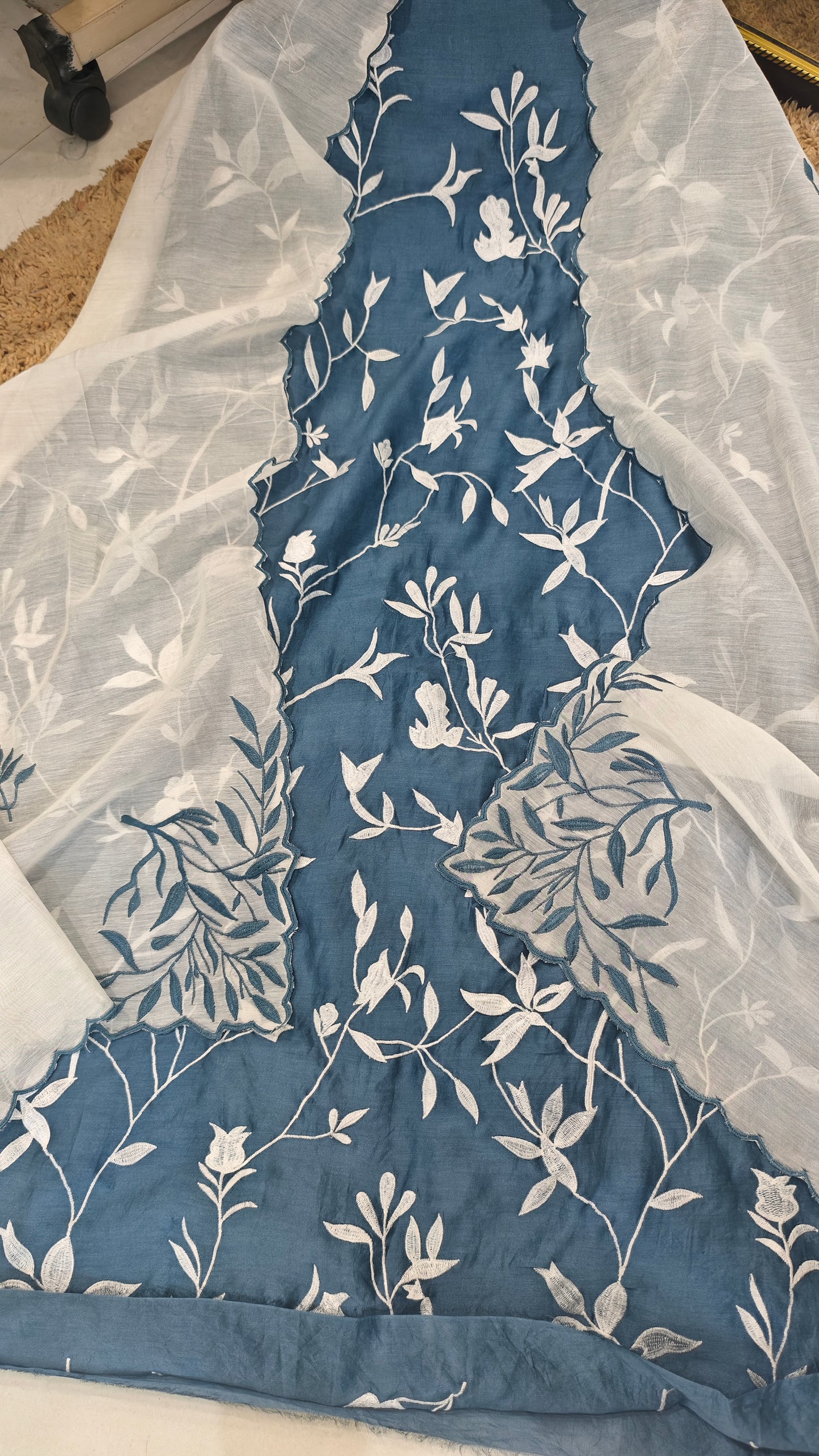 Atharva Heritage PURE CHANDER  Silk 70 Grams French THREAD EMBROIDERED SUIT CH5458 Denim