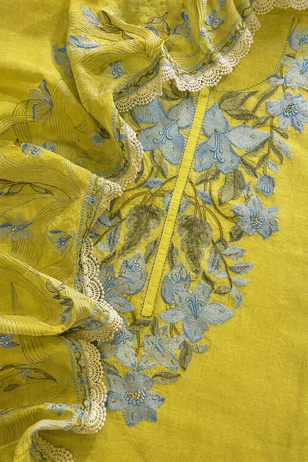Atharva Atharva Heritage Water Thread Embroidered Pure Mul Chanderi Hand woven  edits MC70011 Greenish Yellow