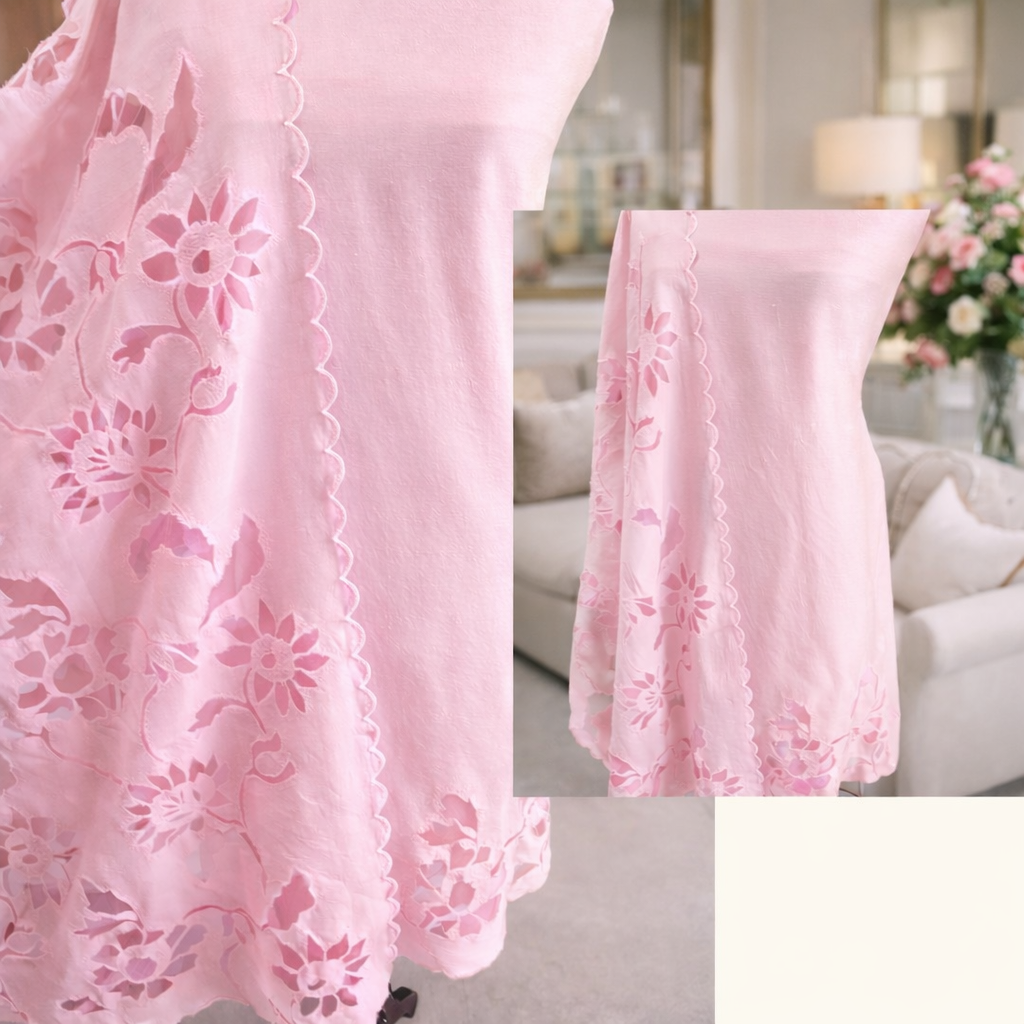 Atharva Heritage Hand Applique Embroidery Salwar Kameez/Chanderi Cut-Work Shirt & Dupatta/Santoon Bottom/Custom Stitch Unstitch/Plazo/Pant/CUT8115P