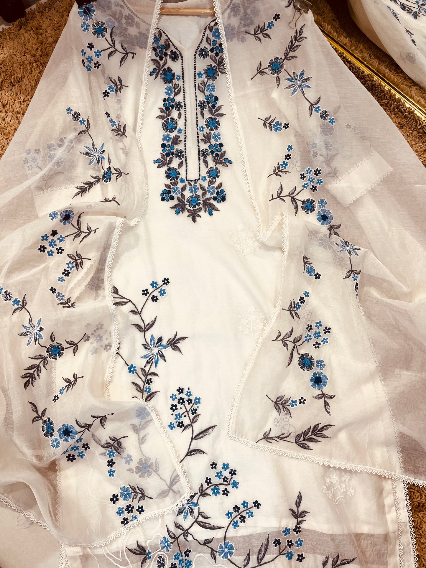 ATHARVA HERITAGE PURE MUL CHANDERI SILK  PARSI GARA SUIT MCH0013-12
