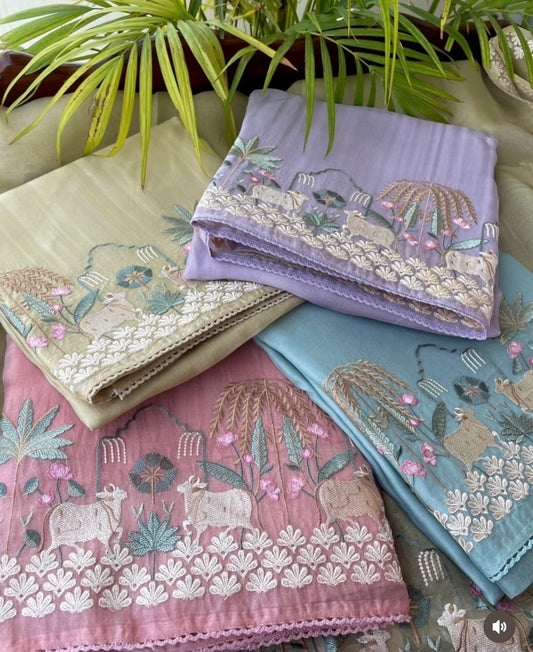 Atharva Frech Thread Pichwai motifs  Embroidered Pure Mul Chanderi Hand woven  edits AH1318P67