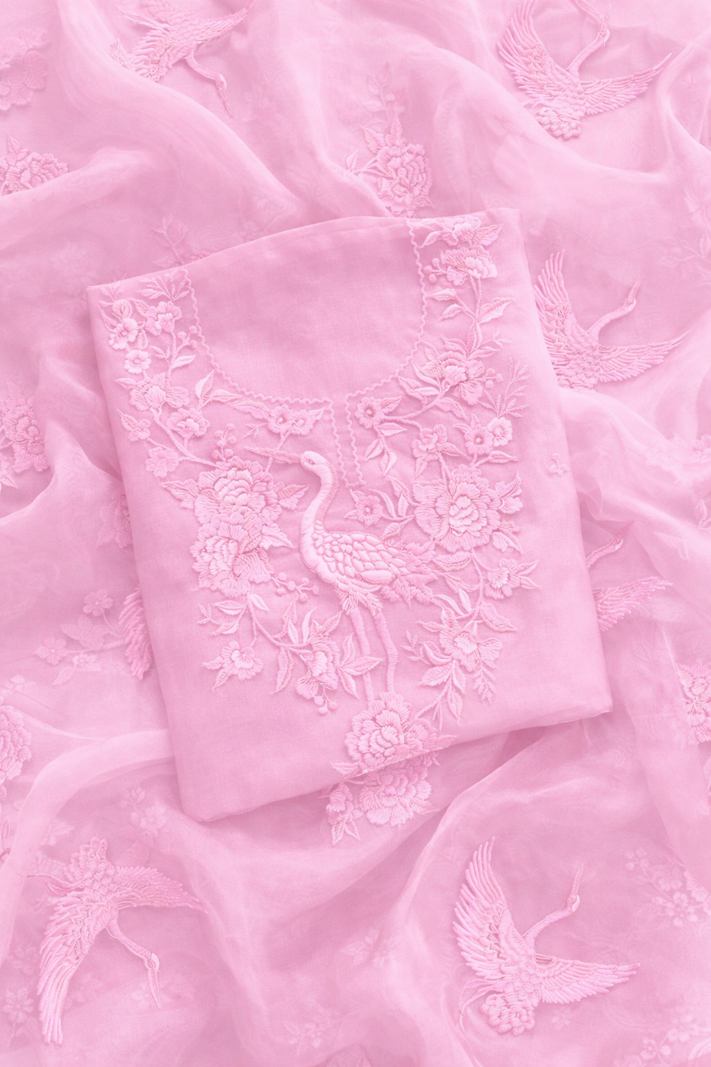 Atharva Heritage Sheer Luxury Pure Silk Organza Parsi Embroidered Monochrome Trousseau Collection unstitched Suit AH1318MB76