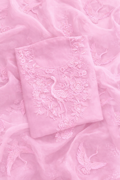 Atharva Heritage Sheer Luxury Pure Silk Organza Parsi Embroidered Monochrome Trousseau Collection unstitched Suit AH1318MB76