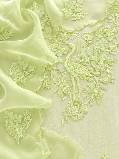 Atharva Heritage Sheer Luxury Pure Silk Organza Parsi Embroidered Monochrome Trousseau Collection unstitched Suit AH1867