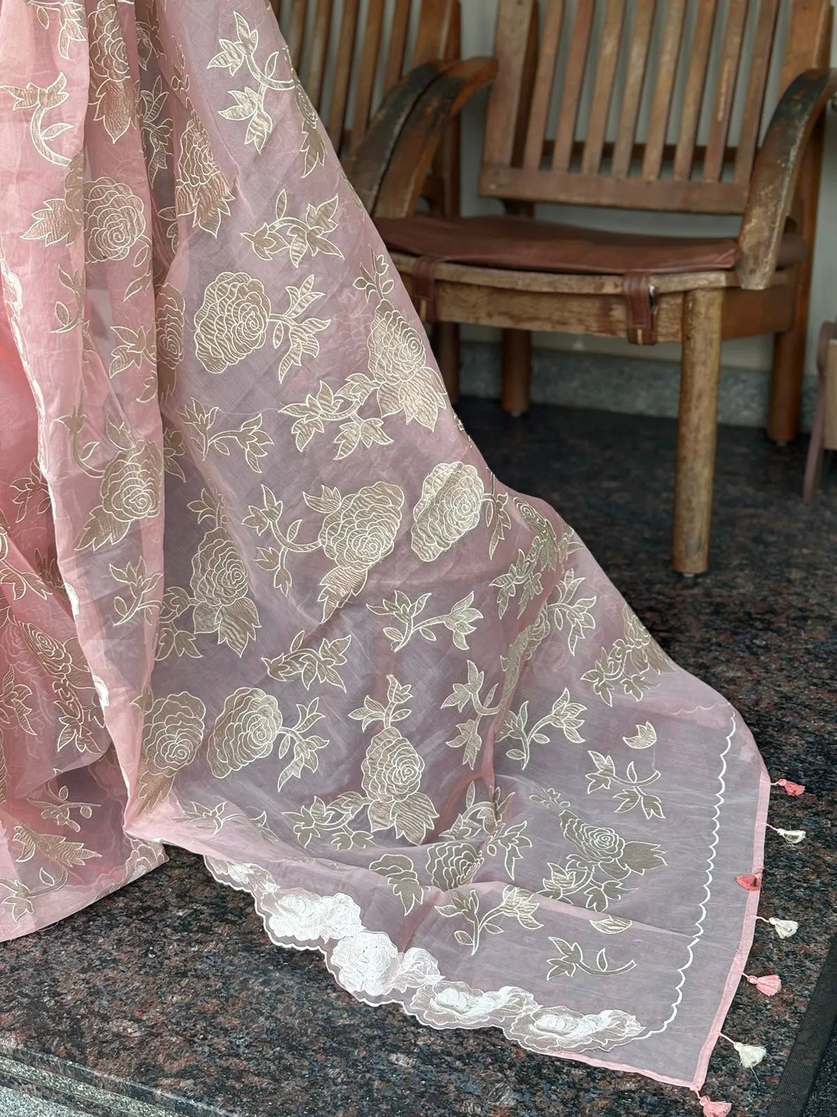 Atharva Heritage Sheer Luxury Pure Silk Organza Hand Applique With Pure Crush Tissue Saree SLHACT176