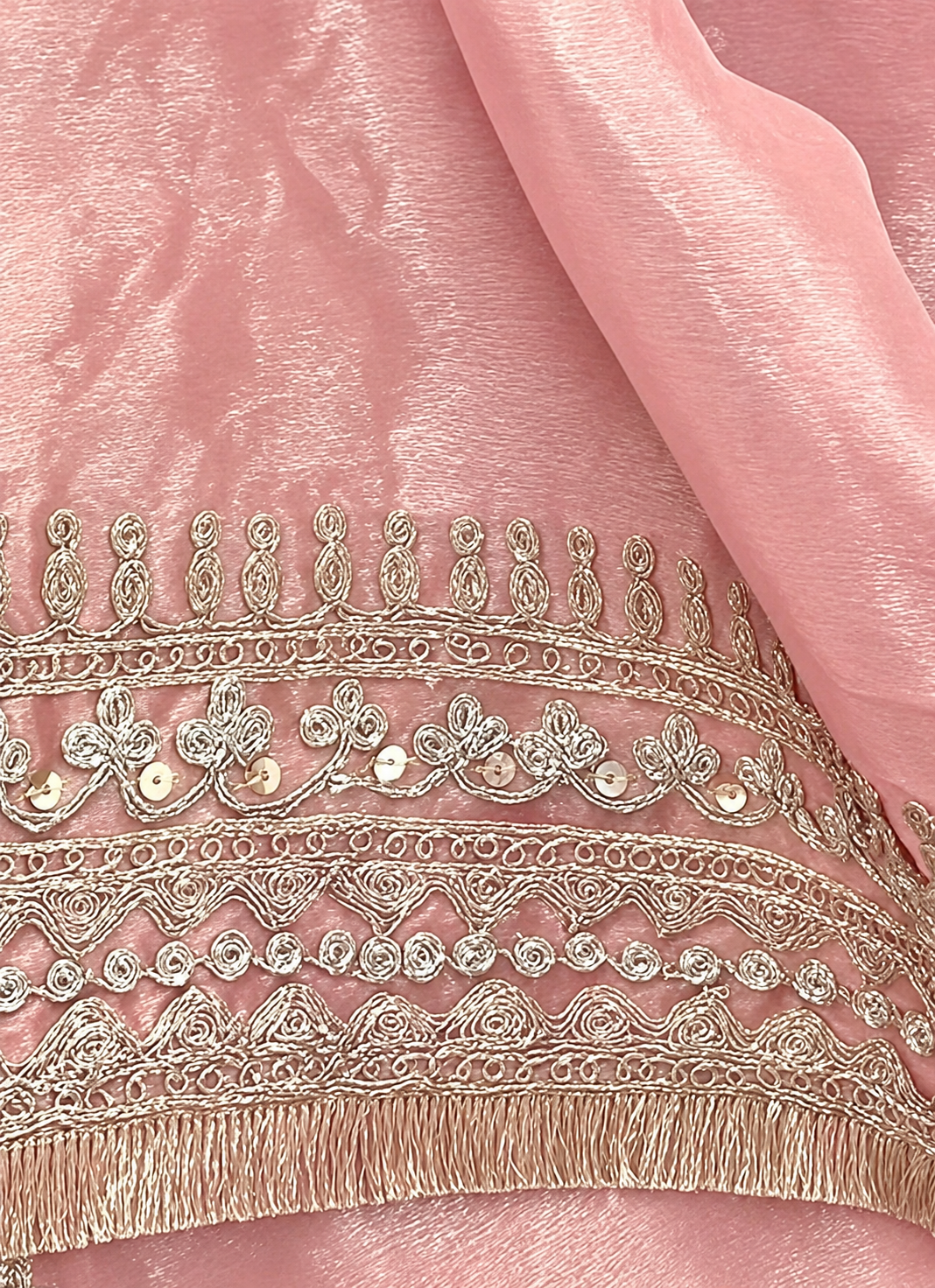 Atharva Heritage MAHARANI LUXURY Hand Woven TISSUE SILK 80 Grams SUIT with Rose Gold Dori Embroidery AHMTC002 Powder Pink