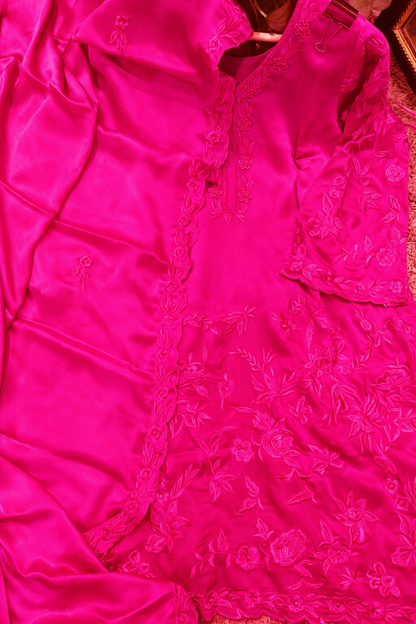 Atharva Heritage Neon Hot Pink Pure Silk Farsi Salwar Suit with French Embroidery – Three Piece Pakistani Set AH1813FS67