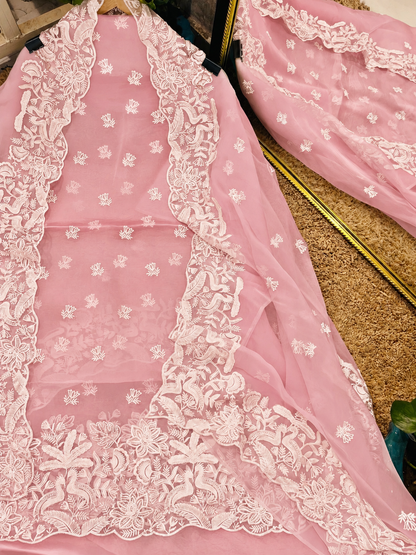 Atharva Heritage SHEER LUXURY Pure Silk Organza French Thread Embroidered Suit SOFTHP561