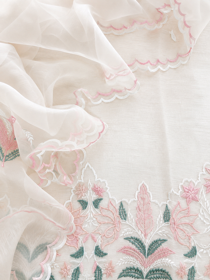 Atharva Heritage Pearl White Pure Chanderi Silk Pakistani Suit with Organza Dupatta CHO0025