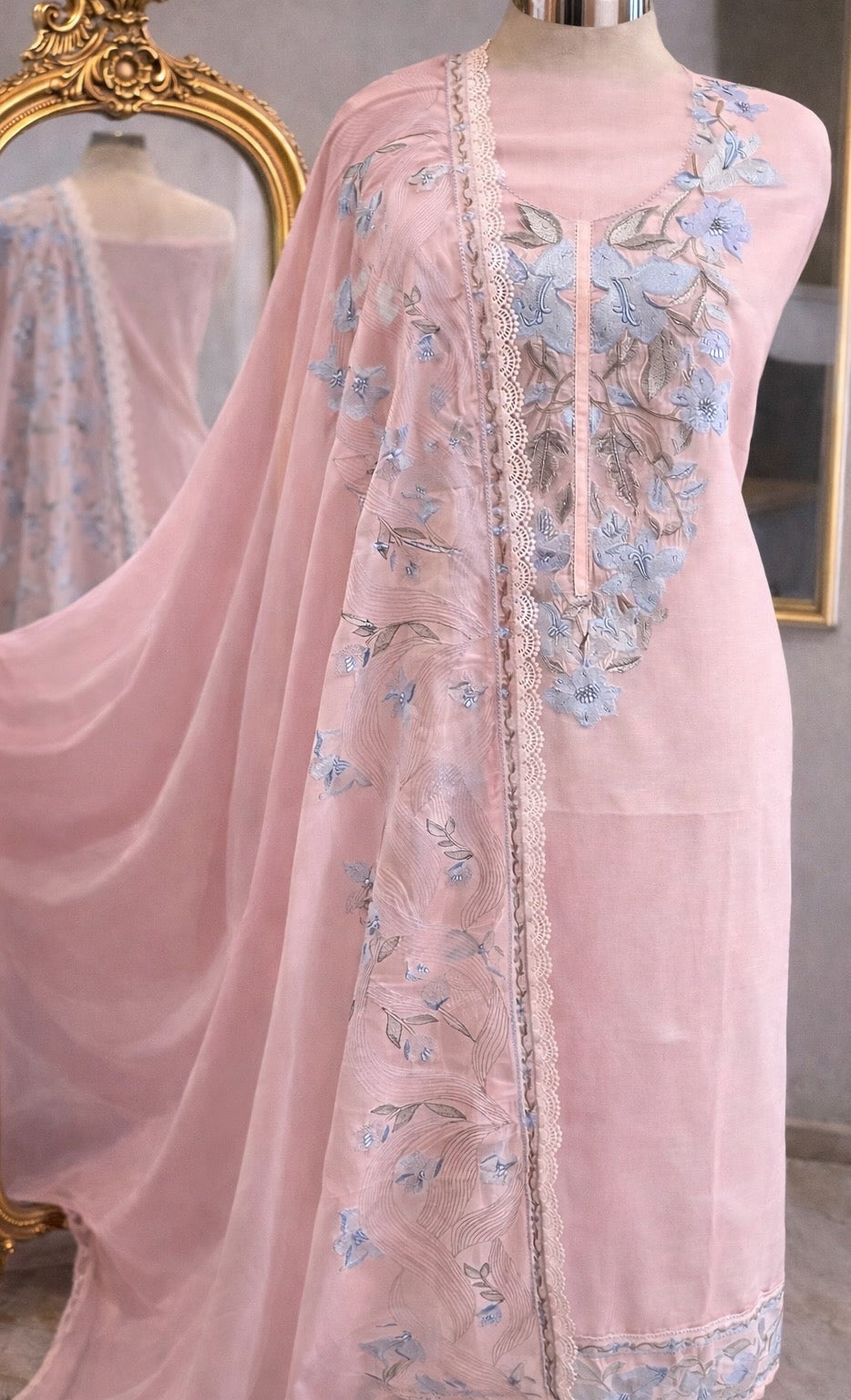 Atharva Atharva Heritage Water Thread Embroidered Pure Mul Chanderi Hand woven  edits MC70011 Pink