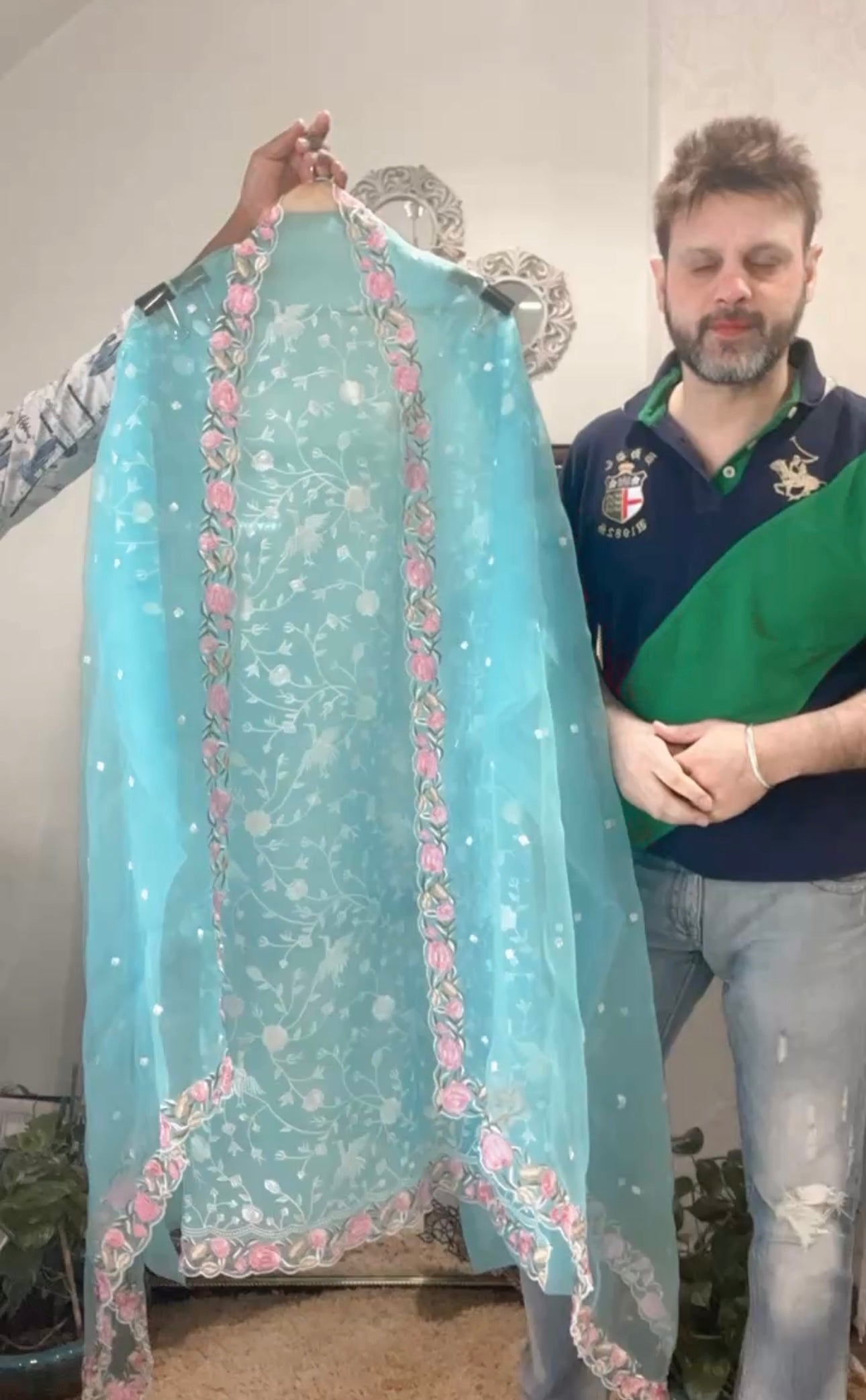 Atharva Heritage 	The Sky Blue Muse – Pure Silk Organza Elegance SOPG162