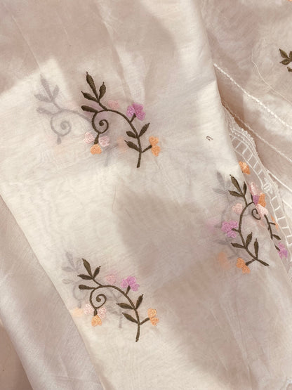 PURE CHANDERI SILK KASHMIRI AARI SUIT CH5438 IVORY