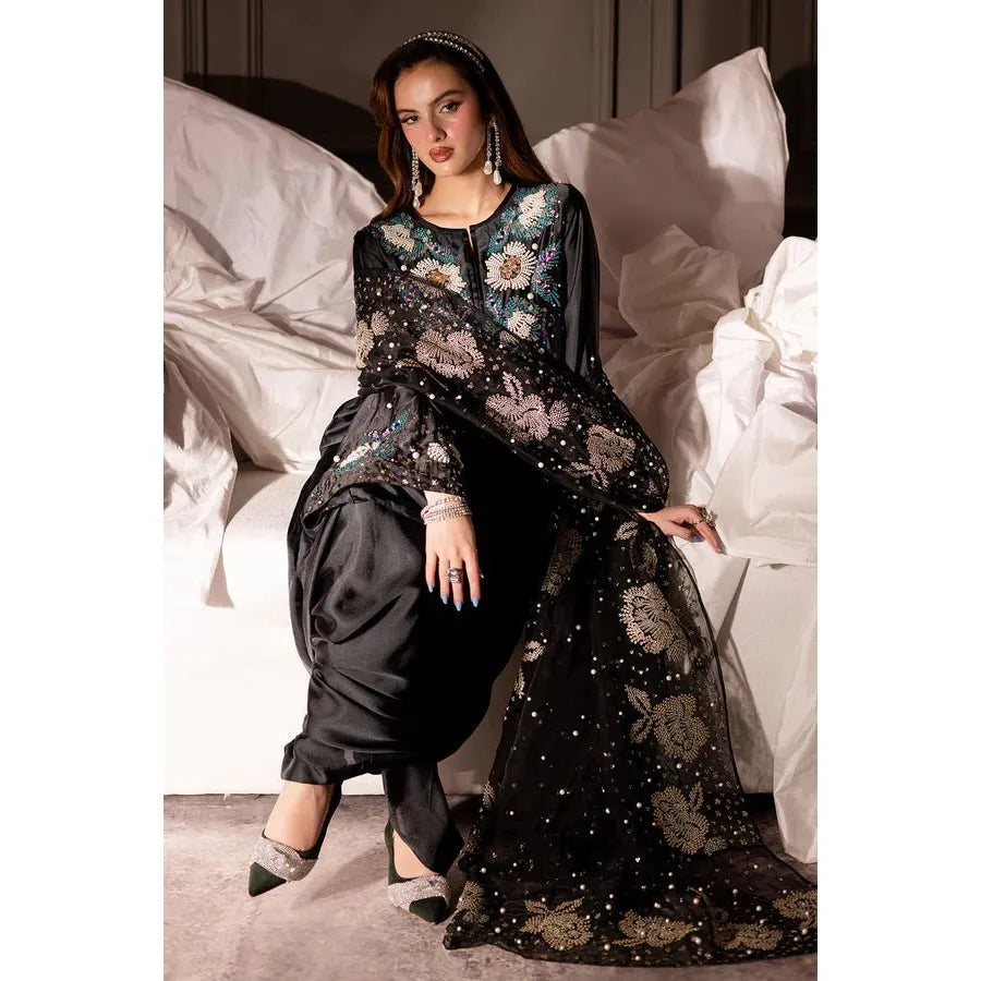 Atharva Heritage Black Pearl/Sequence  Elegance – Hand Embroidered Silk 80 Grams Pakistani Suit Set 18133176