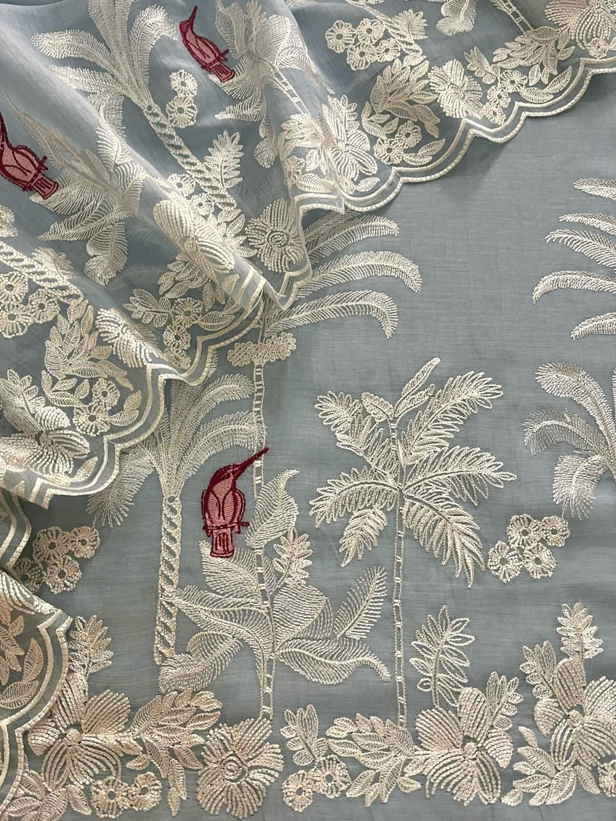 ATHARVA HERITAGE PURE CHANDERI  SILK 70 GRAMS PAKISTANI SUIT FRENCH THREAD EMBROIDERED CHO0078 English Blue