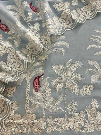 ATHARVA HERITAGE PURE CHANDERI  SILK 70 GRAMS PAKISTANI SUIT FRENCH THREAD EMBROIDERED CHO0078 English Blue