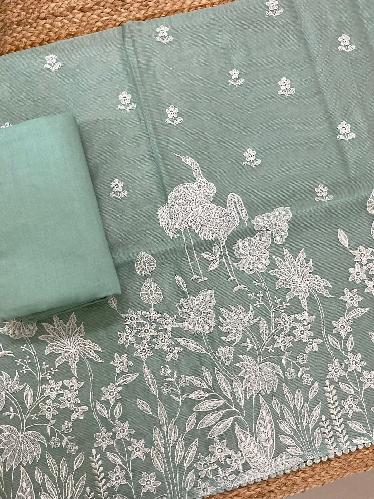 Atharva Heritage PURE STRIPED Mul CHANDER  French THREAD EMBROIDERED SUIT CH5459 mint