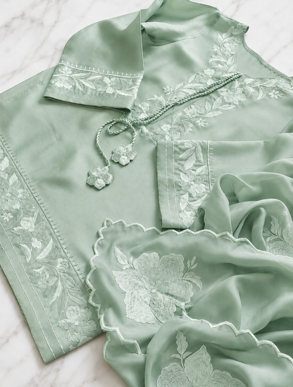 Atharva Heritage Pure Satin Silk Pastel Mint Farsi Salwar Set with Organza Dupatta AH18133191