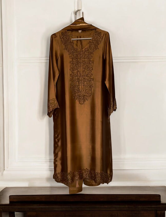 Atharva Luxe – Pure Silk Luxury Kurta Set with Handcrafted Ghera Sleeves & Organza Dupatta