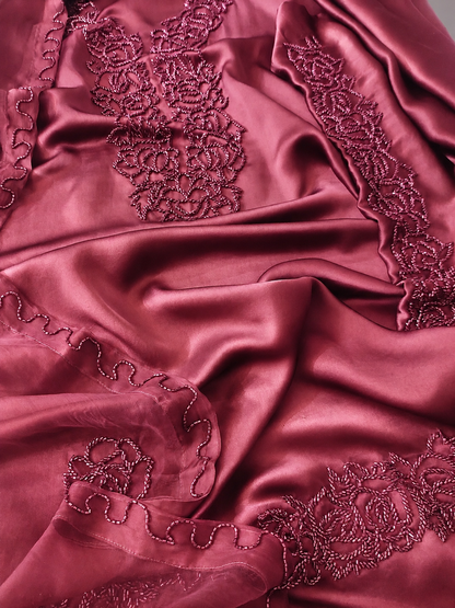 Atharva Luxe – Pure Silk Luxury Kurta Set with Handcrafted Ghera Sleeves & Organza Dupatta PSH0068-RG