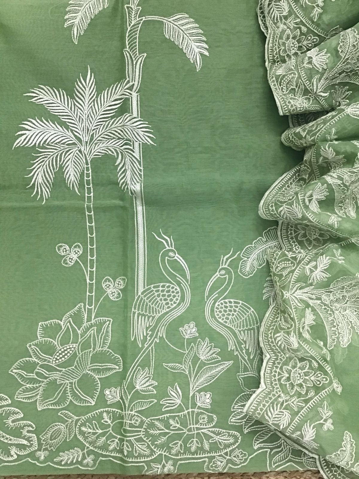 PURE MUL CHANDERI  kurta AND Dupatta PARSI GARA UNSTITCHED SUIT CH54237G Green