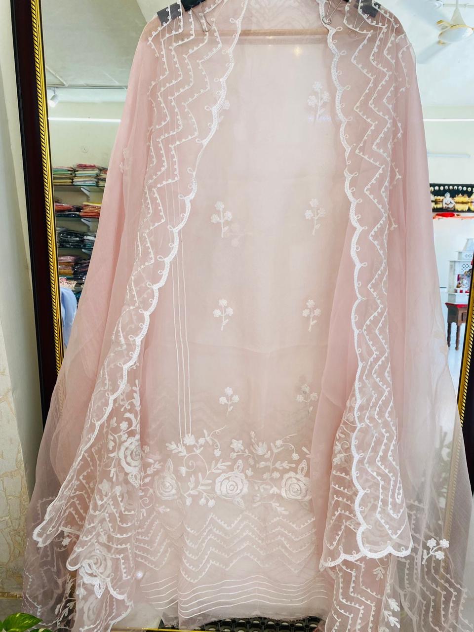 Atharva Heritage Premium French Thread Embroidered Pure Silk Organza Pakistani Suit