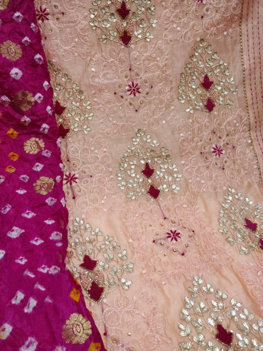 Atharva Heritage Hand Embroidery Salwar Kameez/Chanderi Ladies Suit/Bandhani Silk Dupatta/Stones/Custom Stitch Unstitch/Embroidery Potli/Gift/CH16788