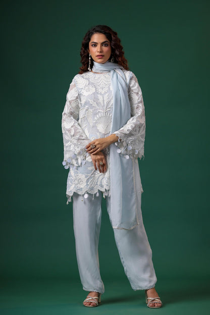 Sheer Luxury Ready to Wear Pakistani Coord Set SLP008(Ice Blue)