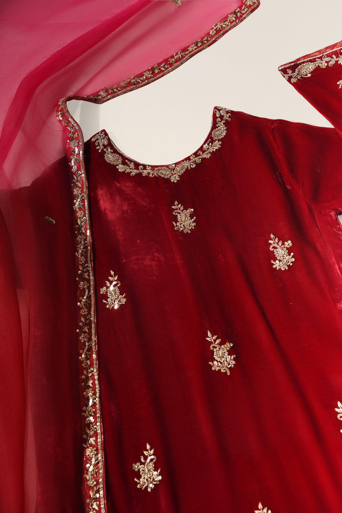 Atharva Heritage Gul-e-Shehnai Royale – Premium Pure Silk Velvet Pakistani Suit with Hand Zardozi Embroidery (Red) | Customizable | Luxury Trousseau Collection RSV165