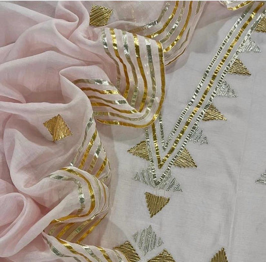 Atharva Hand Gota Embroidered mul Chanderi Hand woven  edits MC7001 Powder Pink