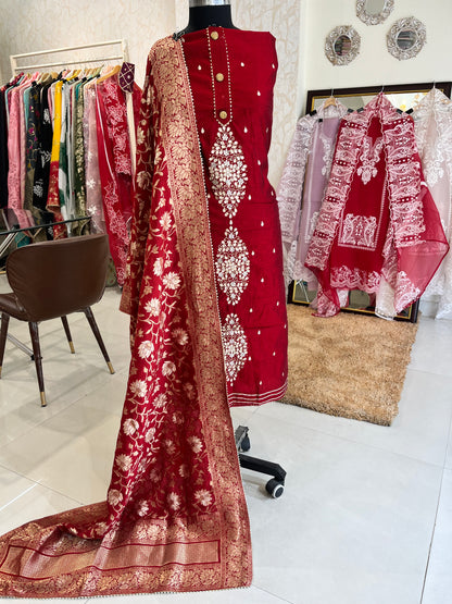 ATHARVA HERITAGE Hand Embroidery Salwar Kameez/Chanderi Silk 70 Grams/Banarsi Silk Dupatta/Stones/CH16779