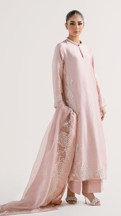 Sheer Luxury Pure Silk Ready to Wear Pakistani Suit SLP0012 Powder Pink