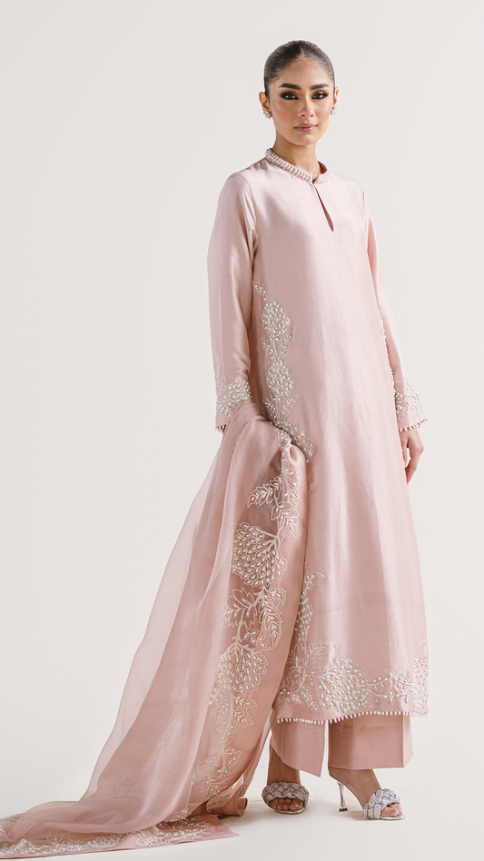 Sheer Luxury Pure Silk Ready to Wear Pakistani Suit SLP0012 Powder Pink