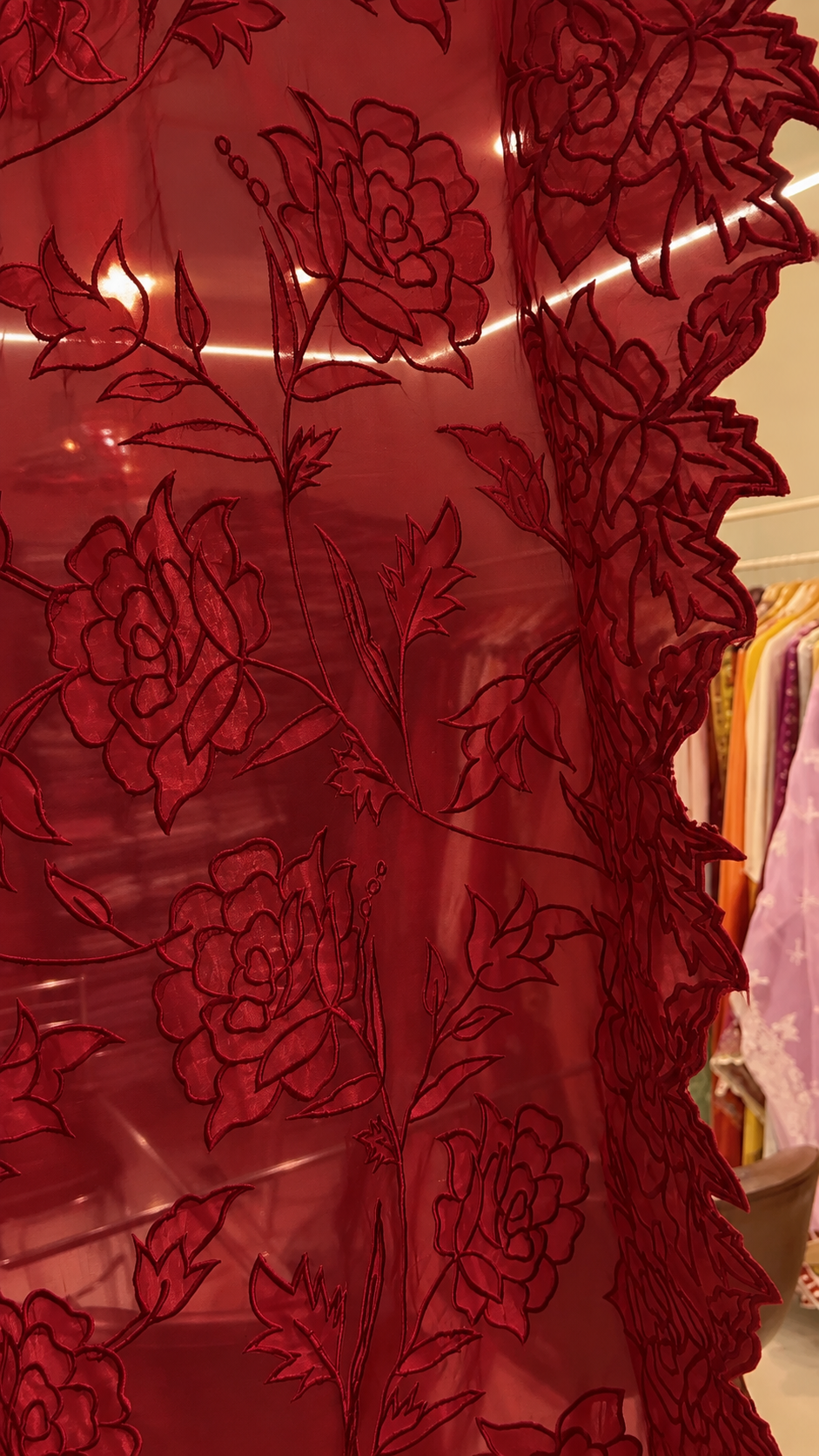 Atharva Heritage Sheer LuxuryPure Silk Organza Hand Applique Deep Red Saree AH-001(D)