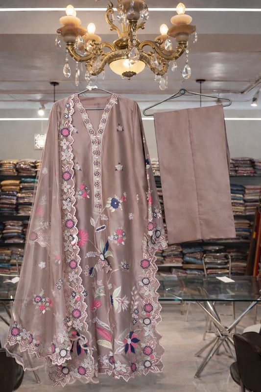 Atharva Heritage Rust Orange Pure Satin Silk Pakistani Suit with Multi-Technique Embroidery & Scalloped Detailing – Custom Stitching Available (S–9XL) ROSS581