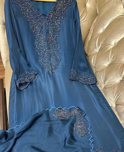 Atharva Luxe – Pure Silk Luxury Kurta Set with Handcrafted Ghera Sleeves & Organza Dupatta