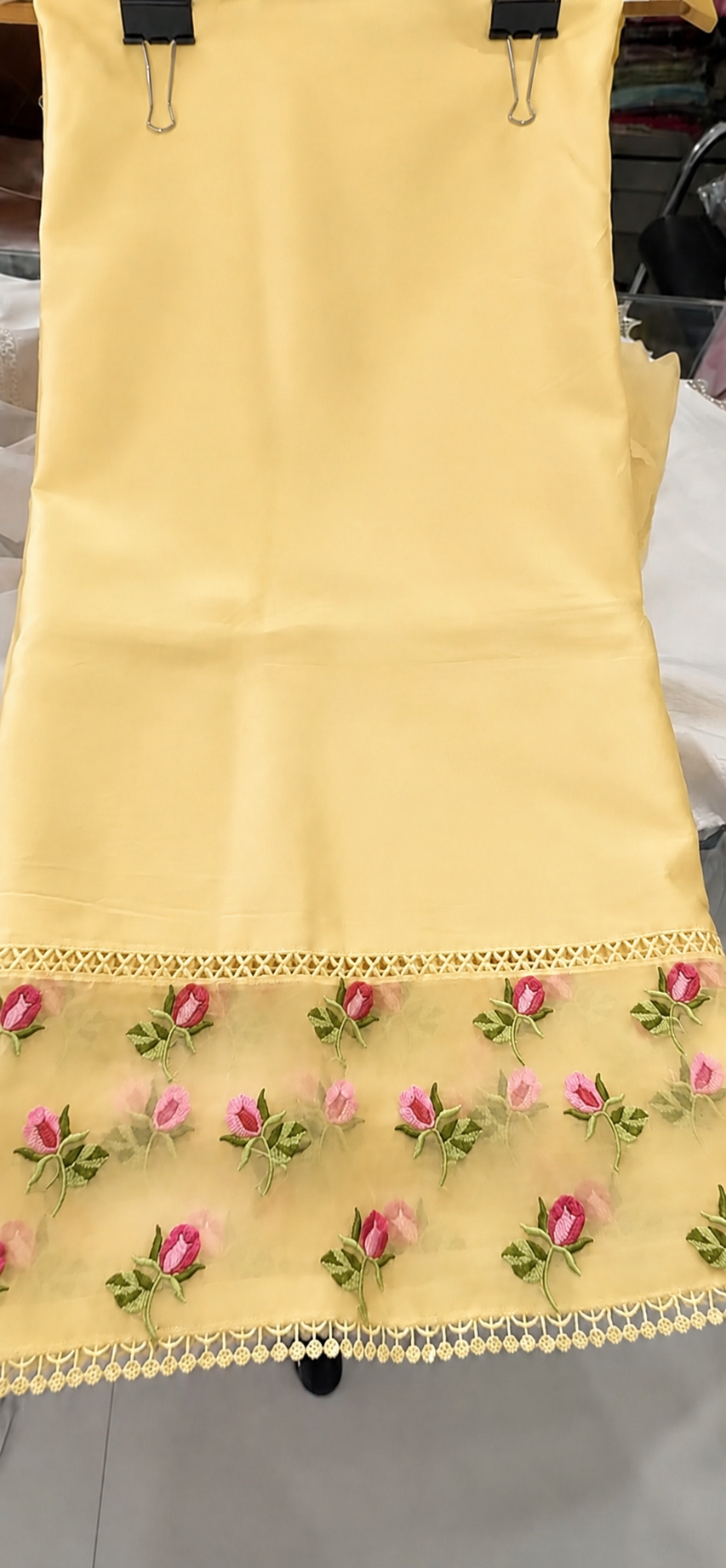 Atharva Heritage Butter Yelllow Hand-Embroidered Pure Chanderi Silk Pakistani Suit with Organza Dupatta & Cross-Stitch Detailing CHO0010