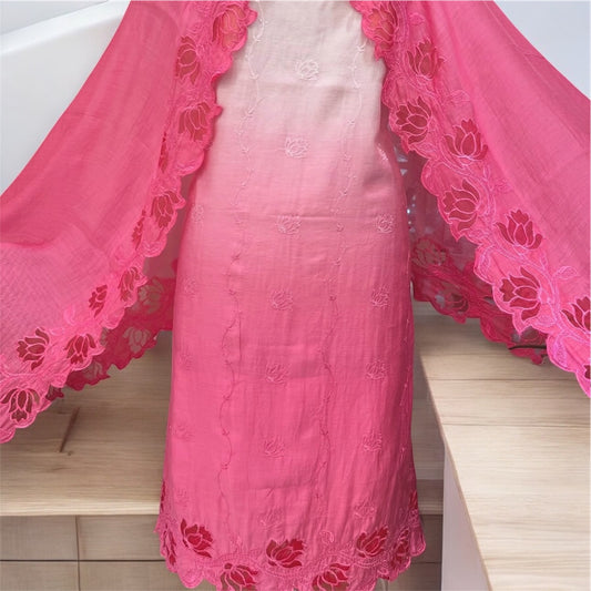 Atharva Heritage/Pure Mul Chanderi Shirt & Dupatta/ Hand Applique/Cutwork with Thread Embroidery/Cotton Silk  Bottom/CUT80388
