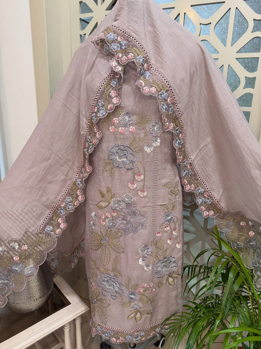 ATHARVA HERITAGE PURE MUL CHANDERI DYEABLE SHADOW EMBROIDERY UNSTITCHED SUIT CH5434