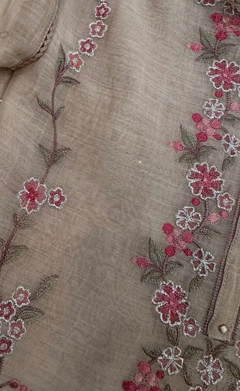 ATHARVA HERITAGE PURE MUL CHANDERI SILK  PARSI GARA SUIT MCH0013P Dusty Peach