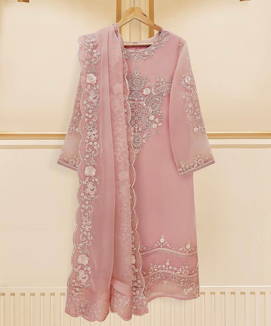 Sheer Luxury Ready to Wear Pakistani Suit SLP0011 Coral Color