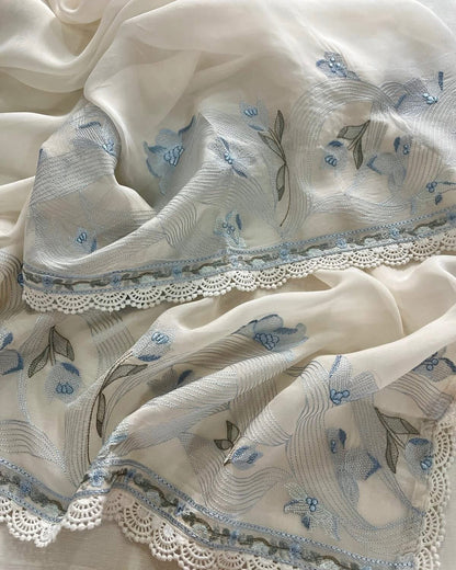 Atharva Atharva Heritage Water Thread Embroidered Pure Mul Chanderi Hand woven  edits MC70011I Ivory
